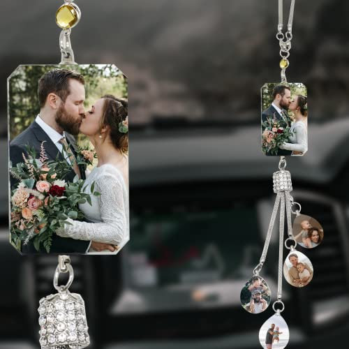 AIFLM Personalisiertes Foto-Kristallauto zum Aufhängen von Ornamenten, benutzerdefinierter ästhetischer Spiegel zum Aufhängen, Autoinnenausstattung, Geschenk, Autozubehör für Familie und Freunde