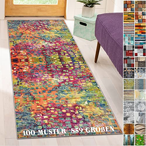 WTHYGB 80x700cm Teppich Läufer für Flur Küche Wohnzimmer Schlafzimmer Korridor, rutschfest Waschbar Teppichlaeufer, Meterware Lang Dauerhaft Polyester Flurläufer, 100 Muster, 6mm Dicke Küchenläufer