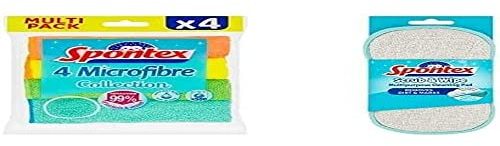 Spontex Microfibre Cloths, Pack of 4 Scrub & Wipe Multipurpose Cleaning Pad