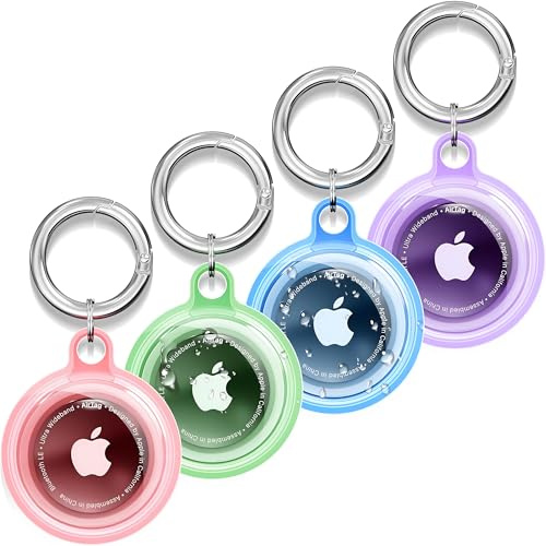 Waterproof AirTag Keyring Holder Compatible with Apple AirTags Keychain, Anti Lost Anti Scratch Secure Key Ring Cases for Pet Collar Keys Backpack. Protective Full Cover Key Chain for Air Tag, 4 Pack
