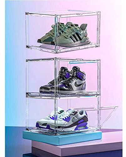 MECC Klare Schuhbox, stapelbarer Acrylschuhschrank, mit Magnettür,14.4x10.6x8inch/36x27x20cm (Clear Side Door 3 Pack)