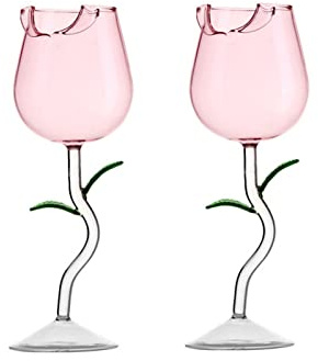 Plcnn Lot de 2 verres à vin en forme de fleur rose - Verres à cocktail créatifs en forme de rose - Ensemble de verres à vin pour cadeaux, dîners de fête, mariages