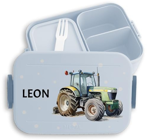 Bento Box Midi für Mepal Bentobox - Brotbox Trecker Lunchbox Traktor Kinder I Schlepper Vesperbox Bulldog - 900 ml - Hellblau - personalisierte brotdosen butterbrotdose kindergarten traktorfans