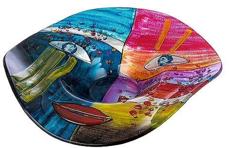 GILDE GLAS art Deko Schale aus Glas - handbemaltes Motiv: Gesicht Face - mehrfarbig mit aufgesetzten Glassteinen - Geschenk für Frauen Deko Wohnzimmer - 49 x 12 cm
