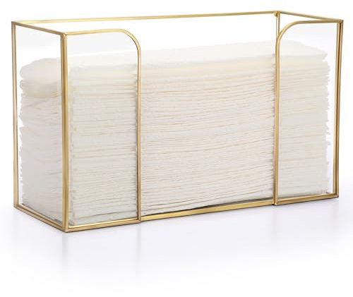 TOLIDA Rectangular Glass Paper Towel Holder - Gold Glass Folded Paper Towel Dispenser for Tabletop Dinner, Hand Towels Holder, Multi-Functional Storage Holder for Cosmetics and Coffee Jars