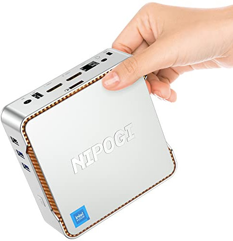 NiPoGi Mini PC 1024GB (1TB) M.2 SSD 16GB DDR4, 12a generazione Ιntel Alder Lake-Ν95 (fino a 3, 40GHz) Mini computer desktop, 2, 5'' SATA SSD, 2xHMDI+VGA 4K Triple Display per Scuola/Casa/Ufficio