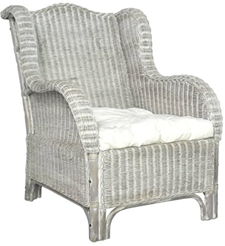 ZEYUAN Sessel mit Kissen, Sessel Wohnzimmer, Lesesessel, Stillsessel, Fernsehsessel, Grau Natur-Rattan und Leinen