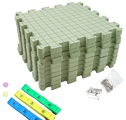Quzente Blockiermatten Zum Stricken, Leichtes Dickes Eva Pad Mit Netz Und 50 X T-Nadeln, Blockier Strickbrett Schaumstoffmatten Zum Häkeln Stricken Häkel Blockierbrett