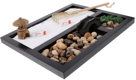 HEMOTON Zen-Garten Miniatur Landschaft Mit Sand Für Schreibtisch Sandkasten Dekoration Büro Deko Meditationsgarten Simulation Meeres Szene Holz Rechen