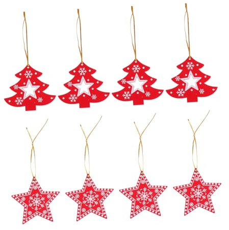 HOOTNEE 8 Stücke Weihnachten Baum Dekorationen Mini Holz Ornamente Party Hängen Pendent Weihnachten für Weihnachten Baum