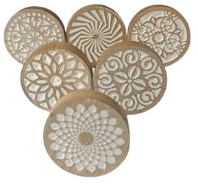 Ajuny Round Wooden Knobs for Cabinets & Drawers Decorative Floral Design Antique Knob for Kitchen Cabinet Hardware Cupboard Glass Door Dresser and Drawer Pulls Wood Knob Set of 6