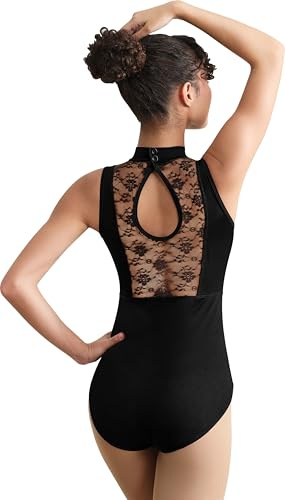 Mulnall Munall Women Turtleneck Lace Ballet Dance Leotard | Teardrop lace hollow back, full front lining with pad pocket, soft stretch breathable fabric