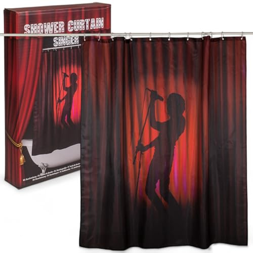 MIJOMA Cortina de ducha con silueta de cantante, 180 x 180 cm, 100% poliéster, incluye 12 ganchos, impermeable, diseño original para duchas musicales