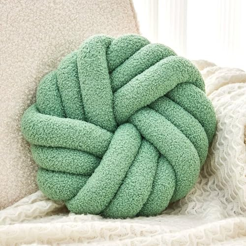 Uvvyui Knot Pillows, 14 Inch Decorative Throw Pillows Round Pillows Cushion, Soft Handmade Knotted Ball Pillow Plush Cushion Home Decor for Bed Couch Living Room (Sage Green, 14 Inch)