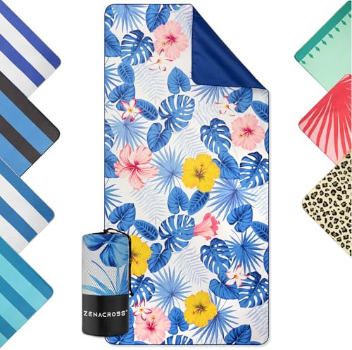 ZENACROSS Toalla Microfibra Grande XXL - Toallas de Playa y Piscina - Secado Rápido y Antiarena - Toalla Playa Fina y Compacta - 90x180cm - Flores Tropicales