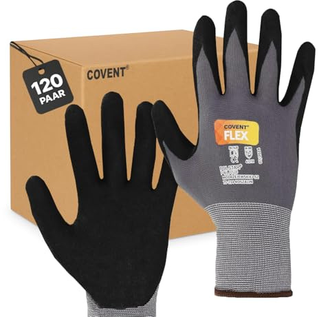 Covent Flex Arbeitshandschuhe Herren Gr 10 (120-er Set) - Montagehandschuhe Kategorie II - EN388 Bauhandschuhe für Bauherren, Mechaniker und Monteure