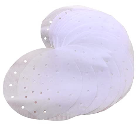 Mikikit 200piezas Papel De Parchment Redondo Perforado Para Cocción Al Vapor y Air Fryer Para Verduras Dim Sum y Arroz Diámetro