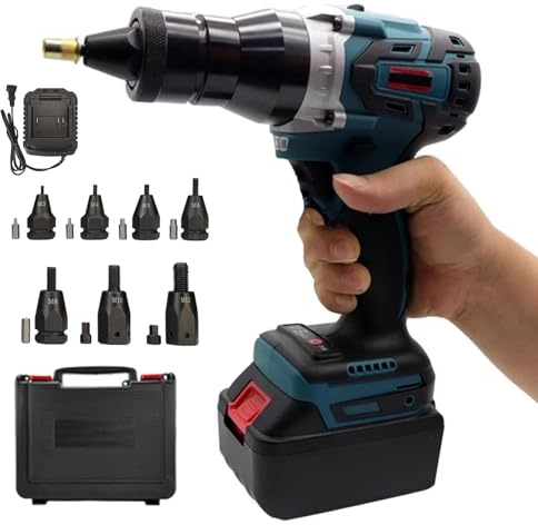 AXGCAA Akku-Nietmutterngerät, elektrisches Nietmuttern-Set mit Zwei Geschwindigkeitsstufen, Tragbares automatisches Nieteinsatz-Setzwerkzeug mit 5200-mAh-Akku, für M3, M4, M5, M6, M8, M10 und M12