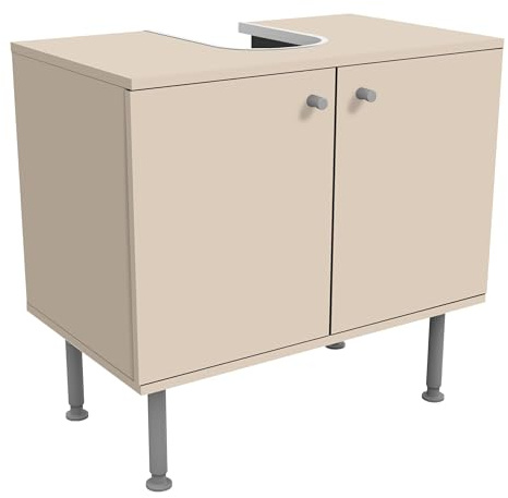micasia Waschbeckenunterschrank 2 Türen Motiv höhenverstellbar mit Füßen - 60er Breite - originell Unifarben Unterschrank beige Bad Gäste WC Möbel mit Motiv 1734