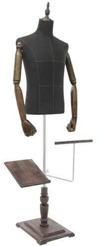 Schaufensterpuppe Männlich, Schneiderpuppe Männliche Mannequin Torso mit Hosenständer und Schuhhalter, Verstellbares Höhe 1.35-1.8m, Abnehmbarer Arm, für Herrenbekleidung (Dunkelgrau, Braun, L)
