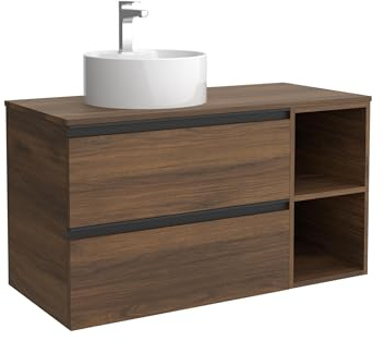 Cygnus Bath Mueble de Baño BEQUIA Plus Metal 100cm Nogal | Lavabo sobre encimera Porcelana Lado Reversible 2H