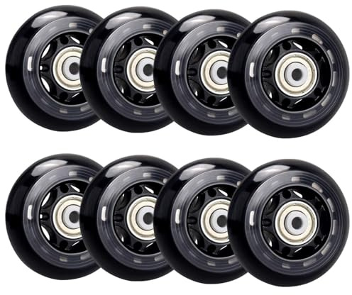 WSDAV Inline Skate Ersatzrollen, 82-88A Indoor Skating Rollen mit ABEC-7 Lagern, Gepäckrollen, Stützräder für Scooter - Schwarz,76MM