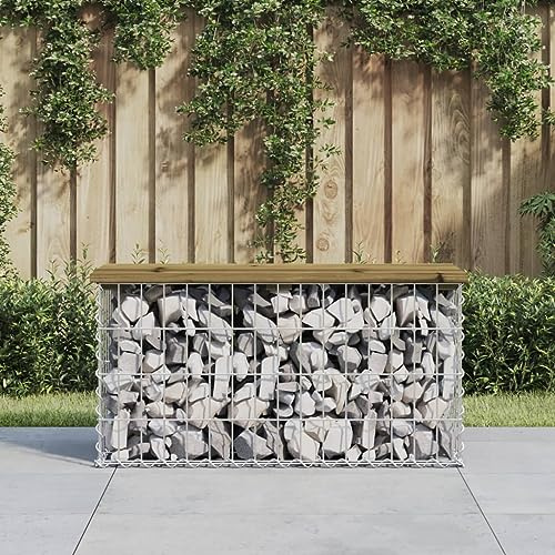 WKIEQACO Banc de jardin Gabion Design 83 x 31,5 x 42 cm Bois imprégné Pin Extérieur Sièges Extérieur Bancs d'extérieur
