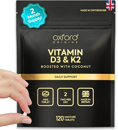 Micro Vitamin D3 K2 Tablets - 4000iu Vitamin D High Strength, Easy Swallow with 150ug Vitamin K2 MK7 & Coconut Oil MCTs for Absorption | UK Made Vitamin D3 | 2 Month Supply | 120 Mini Tablets