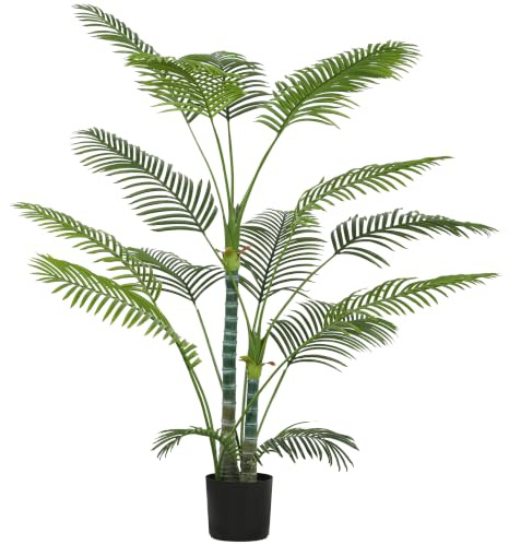 HOMCOM Künstliche Palme 175cm Kunstpalme mit 16 Palmenwedel Groß im Topf | Kunstpflanze, Künstliche Pflanzen, Wie Echt, Zimmerpflanze, Kunstbaum, für Wohnzimmer Büro Balkon Dekoration