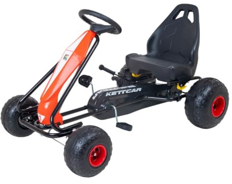 KETTLER Kettcar Turbo, Go-Kart für Kinder ab 3 Jahren, Verstellbarer Sitz, Handbremse (Rot)