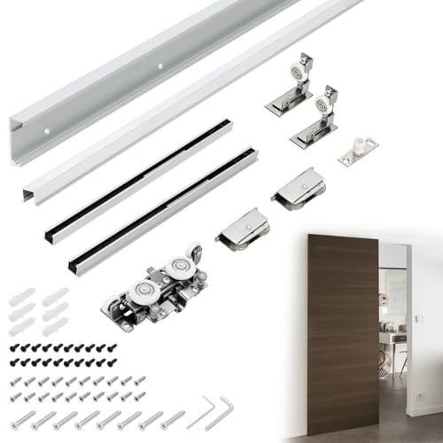 Souyou 32 Concealed Sliding Barn Door Hardware Kit with Soft Close Mechanism for 24-28 Passage Opening, Hidden Sliding Door Hardware, Floating Wall Mounted (NO Door)