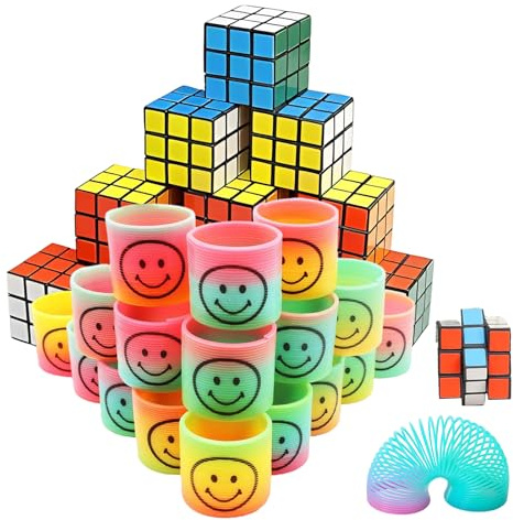24 Stück Mini Zauberwürfel Und Spirale Spielzeug Set, 12-reppenläufer Spirale, 12-Zauberwürfel, Gastgeschenke Geburtstag, Gastgeschenk Kindergeburtstag, Weihnachten Reisespiele Kindergeburtstag