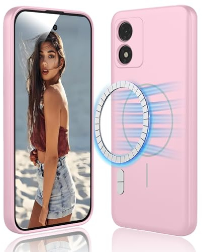 DESSEN Funda Magnetica para Motorola Moto E13 - Carcasa de Silicona Líquida Suave, Antigolpes Protector Camara Móvil Case, Compatible con Accesorios Magnéticos, Rosa
