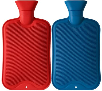 2 Litre Large Hot Water Bottles Pack of 2 - Natural Rubber Leakproof Hot Water Bag with Ribbed Surface for Pain Relief, Period Cramps, Muscle Aches, Back Pain & Warm Therapy (Assorted Colours) | Leakproof Hot Water Bag with Ribbed Surface, Pain Relief, Period Cramps, Muscle Aches, Back Pain, Warm Therapy
