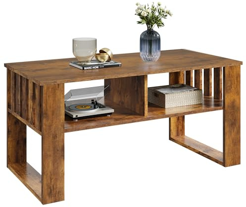 WLIVE Wooden Coffee Table (Retro Brown, 100cm)