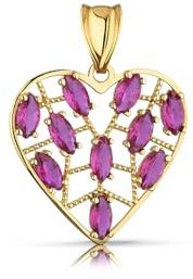 LAMUR Gold Anhänger Schmetterling 585 – Eleganter Echtgold Damenanhänger 14K (Herzanhänger mit rubinroten Zirkoniasteinen)