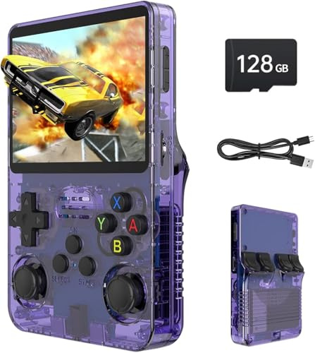 Console de Jeu Portable rétro Nawchedo R36S, 128 Go, avec Plus de 30 émulateurs Populaires, Plus de 40 000 Jeux Classiques et Une Batterie de 3 500 mAh - Violet