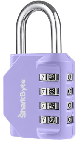 SharkByte Lucchetto a combinazione resistente – Lucchetto a combinazione a 4 cifre resistente alle intemperie con arco in acciaio inossidabile, codice ripristinabile antiruggine per palestra, scuola