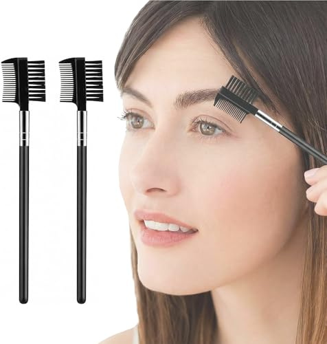 LEOUEANR Lot de 2 peignes à cils 2 en 1 - Outil de toilettage pour sourcils et extensions de cils - Pour un usage professionnel et domestique (noir)