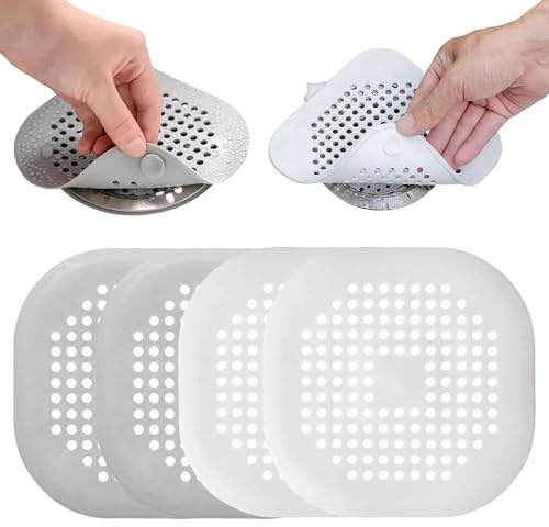 4Pcs Silicone Drain Cover Suction Cup Sink Strainer Replacement Sink Strainer Drain Protector Shower Do for Bathroom Bathtub Kitchen Outdoor(2White+2Grey）