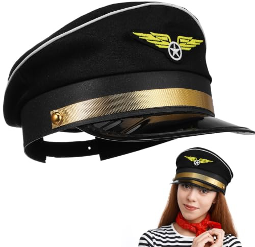 SEWACC Pilotenmütze, Verstellbare Schwarze Halloween-pilotenmütze, Kostümaccessoire für Cosplay, Kostümpartys
