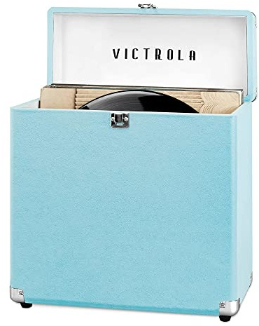 Victrola Vintage Vinyl Record Storage Carrying Case for 30+ Records, Turquoise