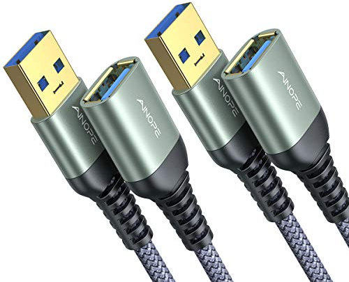 AINOPE 2 Stück 2M USB Verlängerung Kabel USB 3.0 Verlängerungskabel A Stecker auf A Buchse mit eleganten Alluminiumsteckern, Nylon Stoffmantel für Kartenlesegerät,Tastatur, Drucker, Scanner, Kamera
