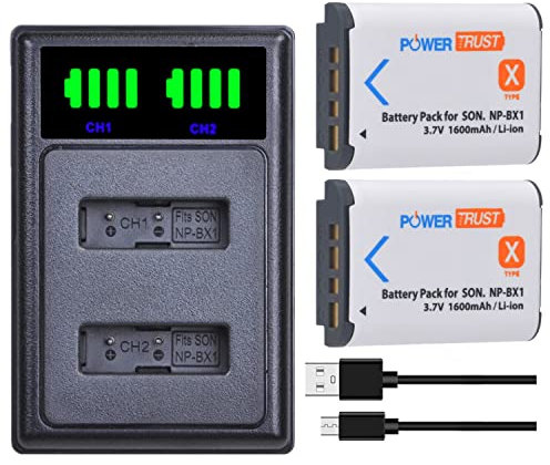 PowerTrust 2X NP-BX1 Akku mit NP BX1 Akku Ladegerät für Sony ZV-1, ZV-1F, RX100 IV, RX100V, RX100ii, RX100VII, HX60, AS50, X3000, HX400V, RX1, AS100V, WX350, HX50
