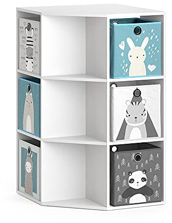 Vicco Kinderregal Weiß Luigi mit 4 Faltboxen - 64x108x64 cm gefertigt aus Spanplatte - Bücherregal für den Einsatz im Kinderzimmer, smarte Aufbewahrungslösung für den Alltag