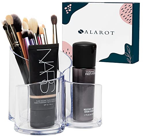 Salarot Pinselhalter Make Up Organizer Acryl- Transparenter Schminktisch Beauty Kosmetik Organizer - Make-Up Behälter Pinsel & Schminke -Praktischer Schreibtisch Organizer - Ideales Frauen Geschenk