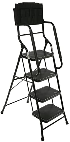 WiberWi 4 Step Ladder with Handrails 500 lb Capacity Step Stool Folding Portable Ladders for Home Kitchen Steel Frame with Non-Slip Wide Pedal Stepladder with Attachable Tool Bag Black