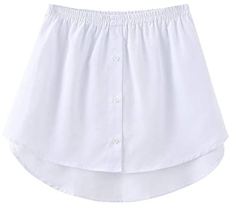 Acramy Damen Mini Unterrock Lower Skirt Sweep Hemd Verlängerung Rock mit Knöpfen (XL, Weiß)