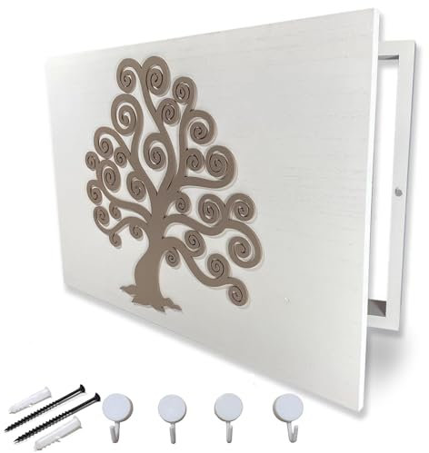 CALIPRET Tapa Cuadro Electrico de Madera / Cubre Contador de Luz de Pared / Tapa Registro Electrico de Diseño Arbol De La Vida con Colgador de Llaves