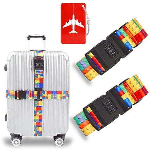 Koffergurt Kofferband, 2 Stück kofferband Gurt 1 Stück Gepäckanhänger, Farbiges Verstellbares Kofferband Mit Zahlenschloss, Personalisierte Identifikation für Schnell erkennen Gepäck Koffer